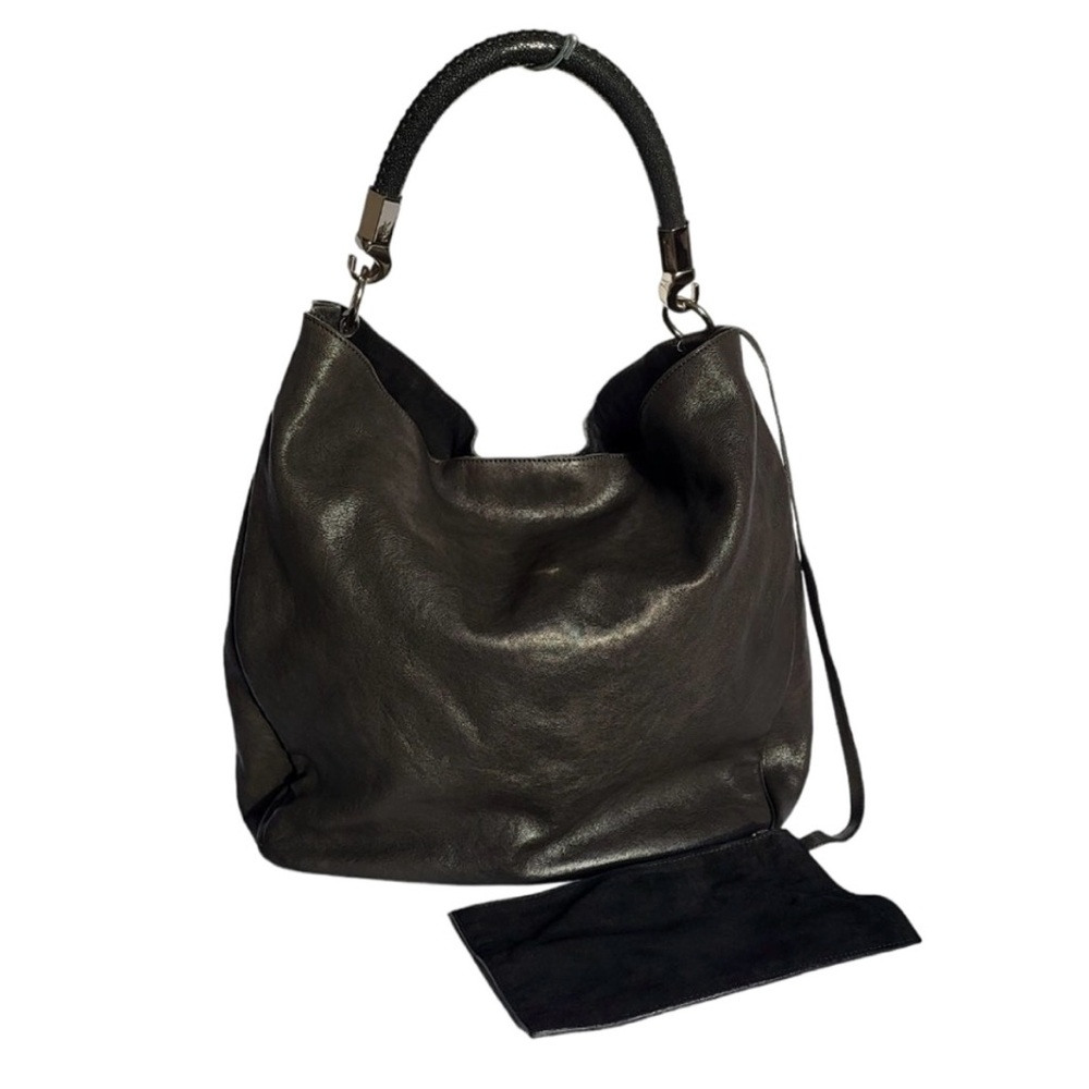 YSL Roady Leather Tote Bag with Suede Pouch & Stingray Handle Black Shopper